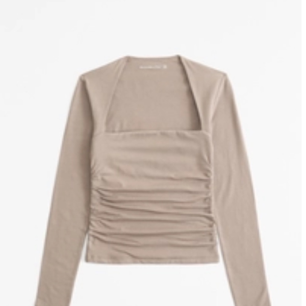 Abercrombie & Fitch Taupe Ruched Long Sleeve Blouse